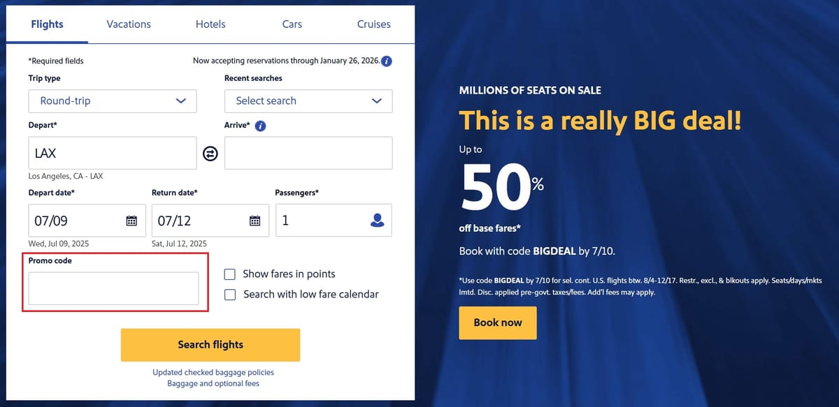 (Travel Deal) Southwest Airlines 50% off Base Fares Deal! Expires July 10th