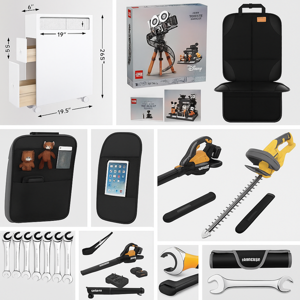 (Prime Day Continues!) LEGO Disney Camera, Kids back seat cover, Car seat protector, Wrench sets, Leafblower, Hedge Trimmer, & Bathroom organizer