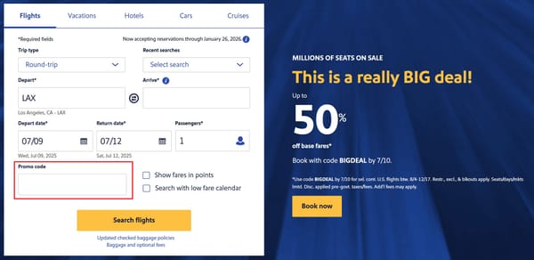 (Travel Deal) Southwest Airlines 50% off Base Fares Deal! Expires July 10th
